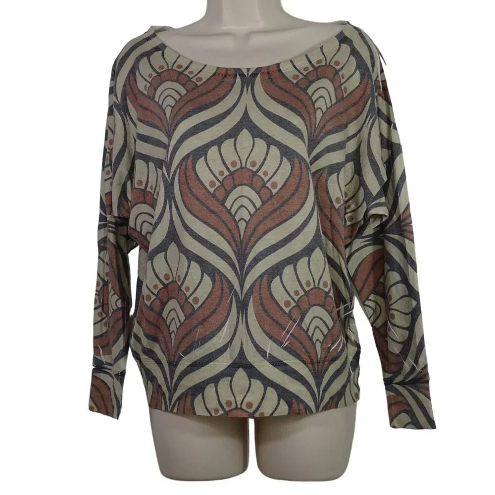 Vintage Highway Pullover Long Sleeve Brown Beige Top Women Size S
